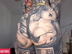 Slutty tattooed mom Melody Radford tries on sexy micro bikinis and Easter Bunny lingerie