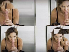 Blondine, Paar, Handjob, Hardcore, Riesig, Lingerie, Natürlichen titten, Strümpfe