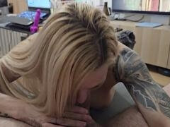 Amateur couple Dark Princess and Viking King Ph giving a wild blow job with cum on her tongue
