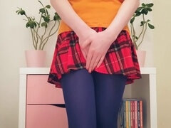 Girl pees herself, girl pees her pants, pad