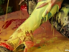 オイル, サテン, ストッキング, 濡れ