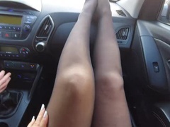 Elegant Mature Stepmom Teases Step Son in Car Public Morning - Blonde Step Mommy Stockings