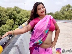 Mehara shows off her big natural tits and mesmerizing blue saree to become the ultimate Asian MILF