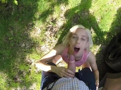 Petite blondie named Nesty gets boned outdoors