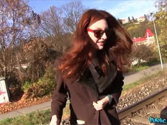 Horny redhead fucked hard outdoors