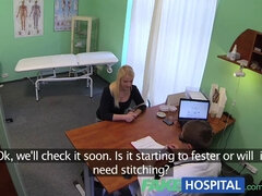 Horny blonde patient with big tits gets her pussy and ass reamed by fakehospital doctors