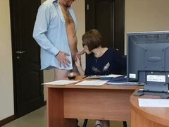 Boss Fucks Blonde MILF Secretary on Office Table - Cum in Mouth & Big Cock Action