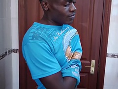 African athletic strips and masturbates indoors solo