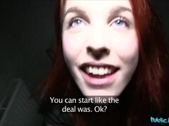 Badkamer, Pijpbeurt, Spijkerbroeken, Buiten, Gezichtspunt, Openbaar, Roodharige vrouw, Spaans