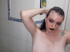 Amateur, Américain, Asiatique, Salle de bains, Noire, Brunette brune, Nue  à poil, Toilettes
