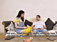 フェラチオ, 赤毛, 馬乗り, ロシア人, 剃毛, ガリガリ, フェラする, ティーン