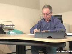 Blonde goddess coerces old man into fucking