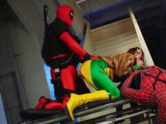 Spider-Man and Deadpool impale Allie Haze on their dicks
