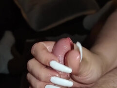 Knob Rubbing Handjob With White Long Nails *ball Massage End