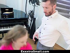 Stepdaughter Gracie May Green takes a massive cock in every hole & pisses on her dad's face
