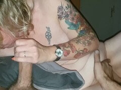 Homemade oral pleasure with finger play and a mouthful of cock
