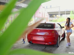 フェラチオ, 車, 気狂い, チン, 自然山雀, アウトドア, ピアス, オッパイの