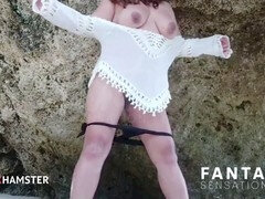 素人, アジア人, ぽっちゃり, ビーチ, フェラチオ, 口内発射, アウトドア, 妻