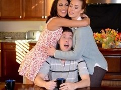 Blonde, Dick, Doggystyle, Handjob, Milf, Stripping, Threesome, Tits
