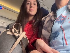 Extreme handjob, airplane handjob, tits flash
