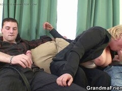 Blonde, Blowjob, Double penetration, Granny, Mature, Reality, Threesome