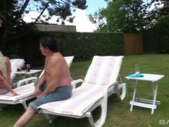 ブロンド, 茶髪の, グループ, アウトドア, パーティ, タトゥー