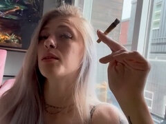 Sexy babe invites you to smoke a joint with her - POV smoking fetish experience