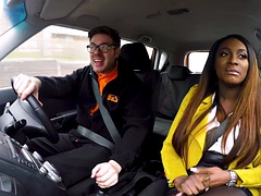 Beauté, Noire, Britannique, Voiture, Rondelette, Noir ébène, Pov, Chatte