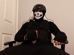 Masked ghost cosplay enjoys explosive climax while pleasuring himself