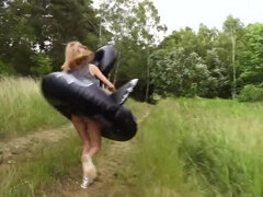 Schwarz, Blondine, Frau, Hd, Im freien, Solo