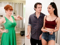 デカ尻, デカパイ, フェラチオ, 女 人男 人, 手コキする, マッサージ, 赤毛, 三人