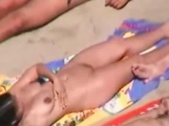 Leie, Strand, Frau, Masturbation, Nackt, Spanner