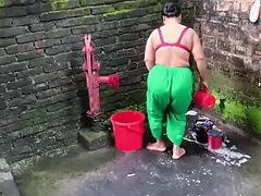 I suddenly see my step aunty cleaning clothes I went behind her and started fucking her ass