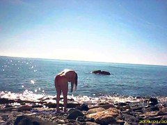 ビーチ, ぽちゃ, 淫乱熟女, オッパイの