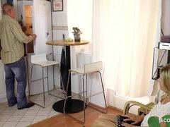 Cul, Blonde, Faciale, Mamie, Poilue, Chatte, Chevaucher, Nénés