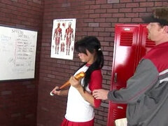 A porn star dresses as a schoolgirl and then she fucks