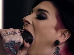 Joanna Angel sucks big black cock and gets fucked on leather couch