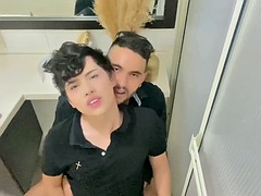 Cruising Thug Man Fucks Effeminate Gay Asshole Bareback in Gas Station Bathroom, Fucks Him Hard and Cums Inside