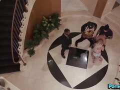 Big ass, Blonde, Blowjob, College, Deepthroat, Foursome, Heels, Tits