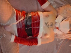 Christmas Creamy Fun: Petite Girl Takes Monster Dildo Creampies in Top-View Missionary!