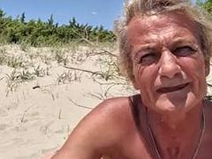Leie, Strand, Blasen, Paar, Freundin, Hardcore, Reif, Nudist