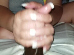 Wife Gives BBC HandJob With White Manicure French Tips!