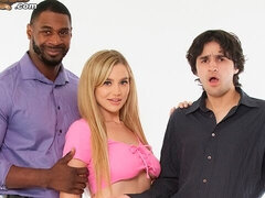 Skillful blonde Blake Blossom fucks with a large interracial dick
