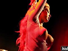 Mooi, Grote mammen, Blond, Pijpbeurt, Laarzen, Sperma shot, Sperma in gezicht, Tieten likken