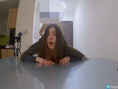 Rough Sex with a Young Girlfriend on her kitchen table cum on her stomach