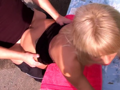 Rubia, Mamada, Polla, Al aire libre, Público