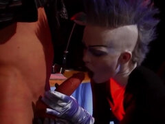 Sexy villainess drags bald man into spontaneous lovemaking