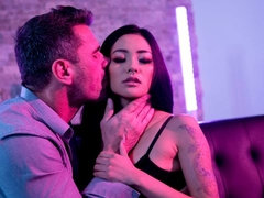 アジア人, 黒人, フェラチオ, 茶髪の, チン, キス, なめる, 下着