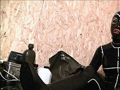 Gas Mask And spandex Catsuit In A Bunker