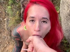 Amateur, Mamada, Pareja, Semen en la boca, Pelirrojo, Flaco, Tatuaje, Tetas
